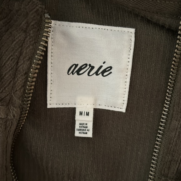 Like new size M Aerie cropped bomber style velour jacket - olive green - Picture 2 of 3